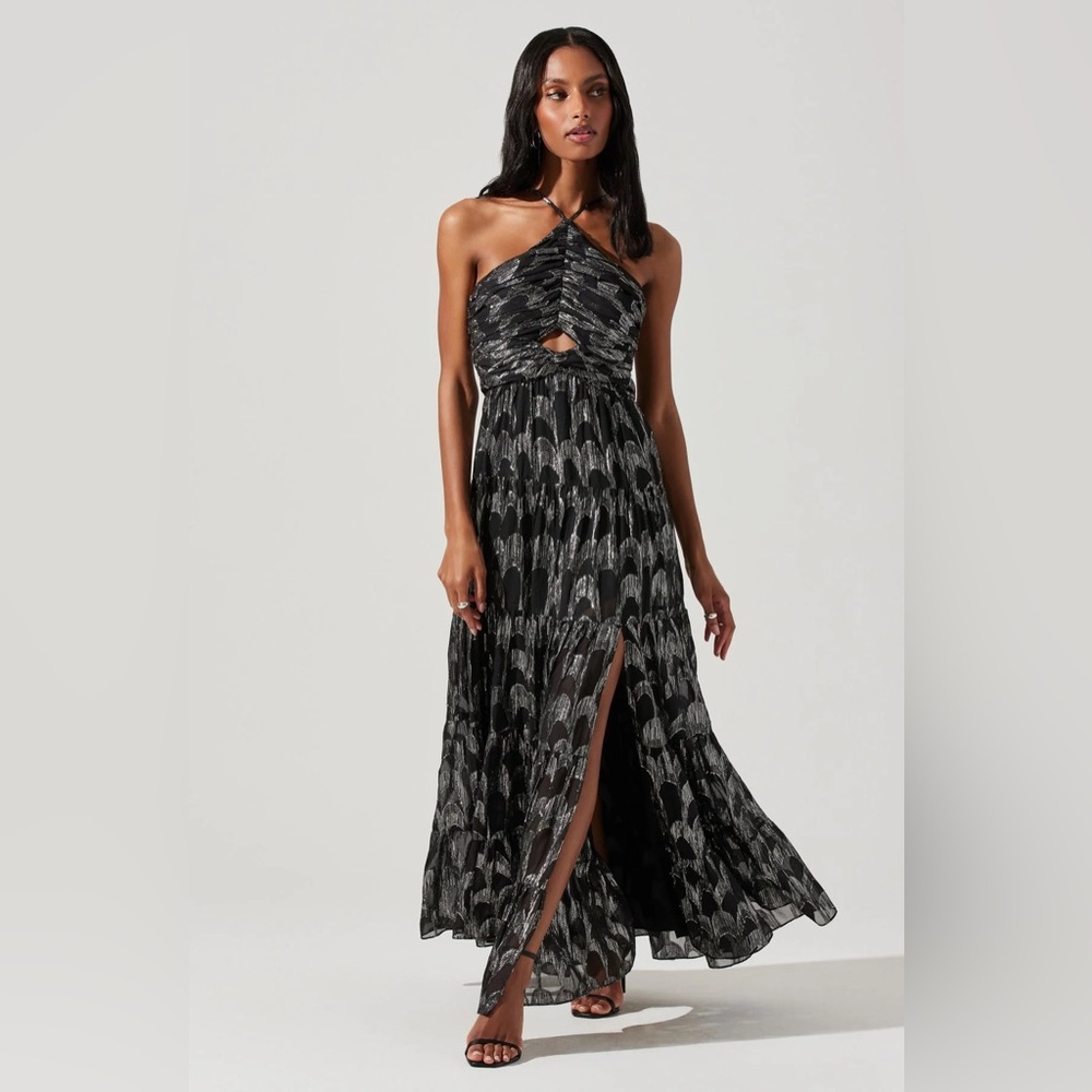 ASTR the Label Madeline Metallic Halter Maxi Dress  - Size Small